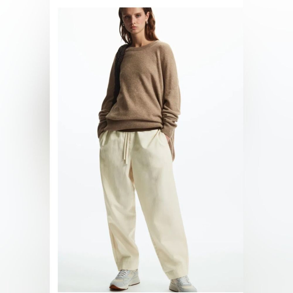 NWT COS off white organic cotton barrel leg drawstring utility pants throuser 2